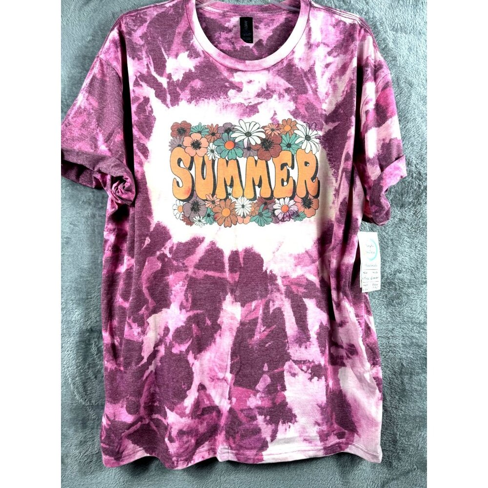 Gildan Womans Shirt Floral Tie-Dye Summer T-Shirt X-Large Beach Lake Vibes Top - Picture 4 of 7